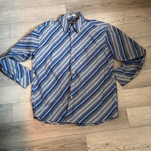 ManZini Men's Handmaid Italian Striped Button-Up Shirt Long Sleeve XXL 18-18.5